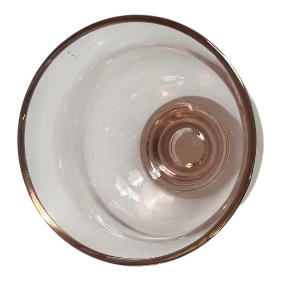 Vintage Rose Pink Glass Goblet With Gold Rim Round Shot Glass Drinkware 4" Tall - Picture 5 of 6